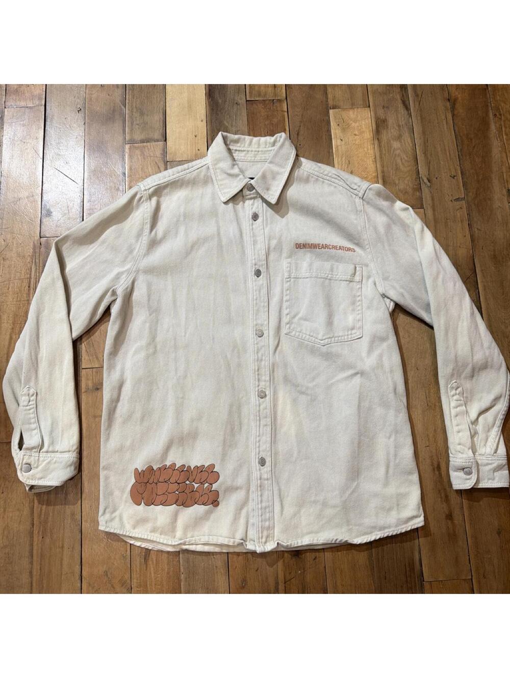 Zara DNWR graphic denim overshirt — ecru, size L
